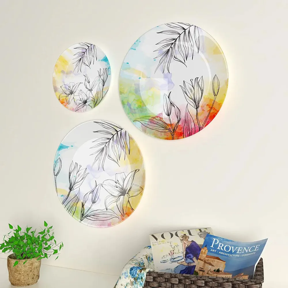 Ceramic Wall Plates with Beautiful Flower Art Wall Hanging Plate