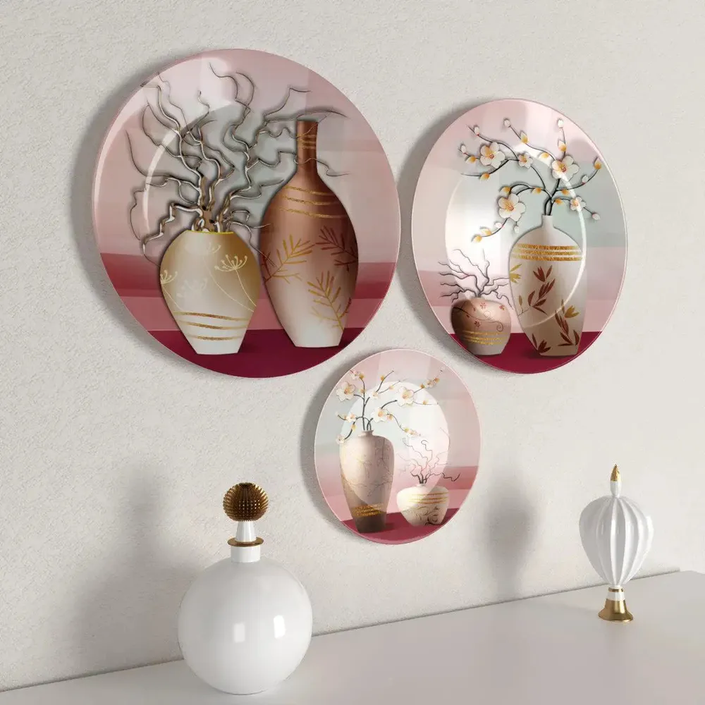 Ceramic Wall Plates with Beautiful Flowerpot Design Art, Wall Hanging Plate