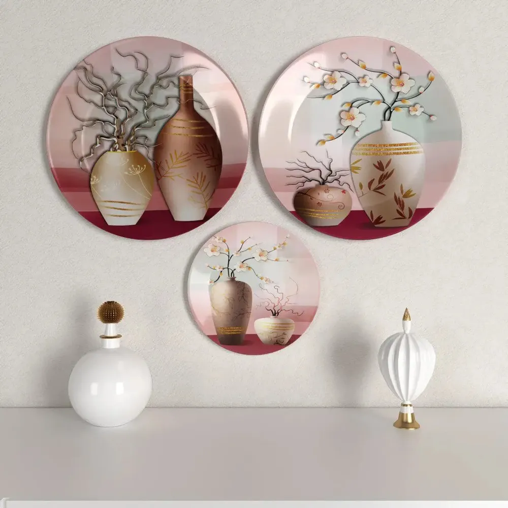 Ceramic Wall Plates with Beautiful Flowerpot Design Art, Wall Hanging Plate