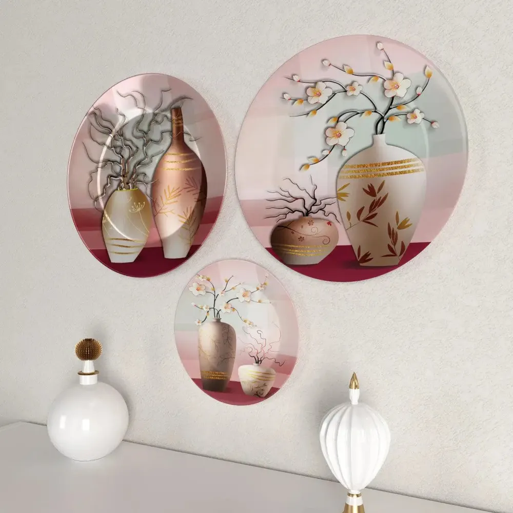 Ceramic Wall Plates with Beautiful Flowerpot Design Art, Wall Hanging Plate