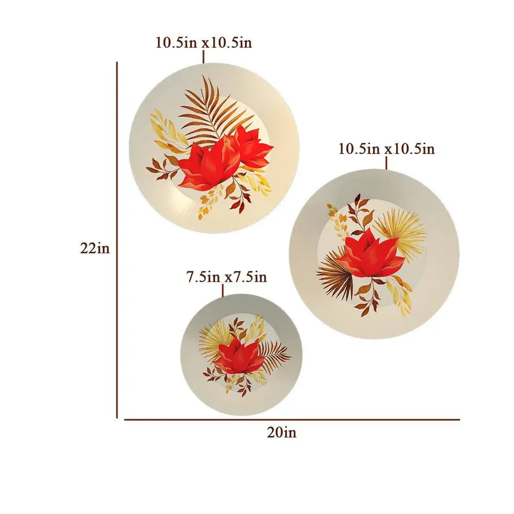 Ceramic Wall Plates With Beautiful Flowers &amp; Golden Leaf Design Art, Wall Hanging Plate