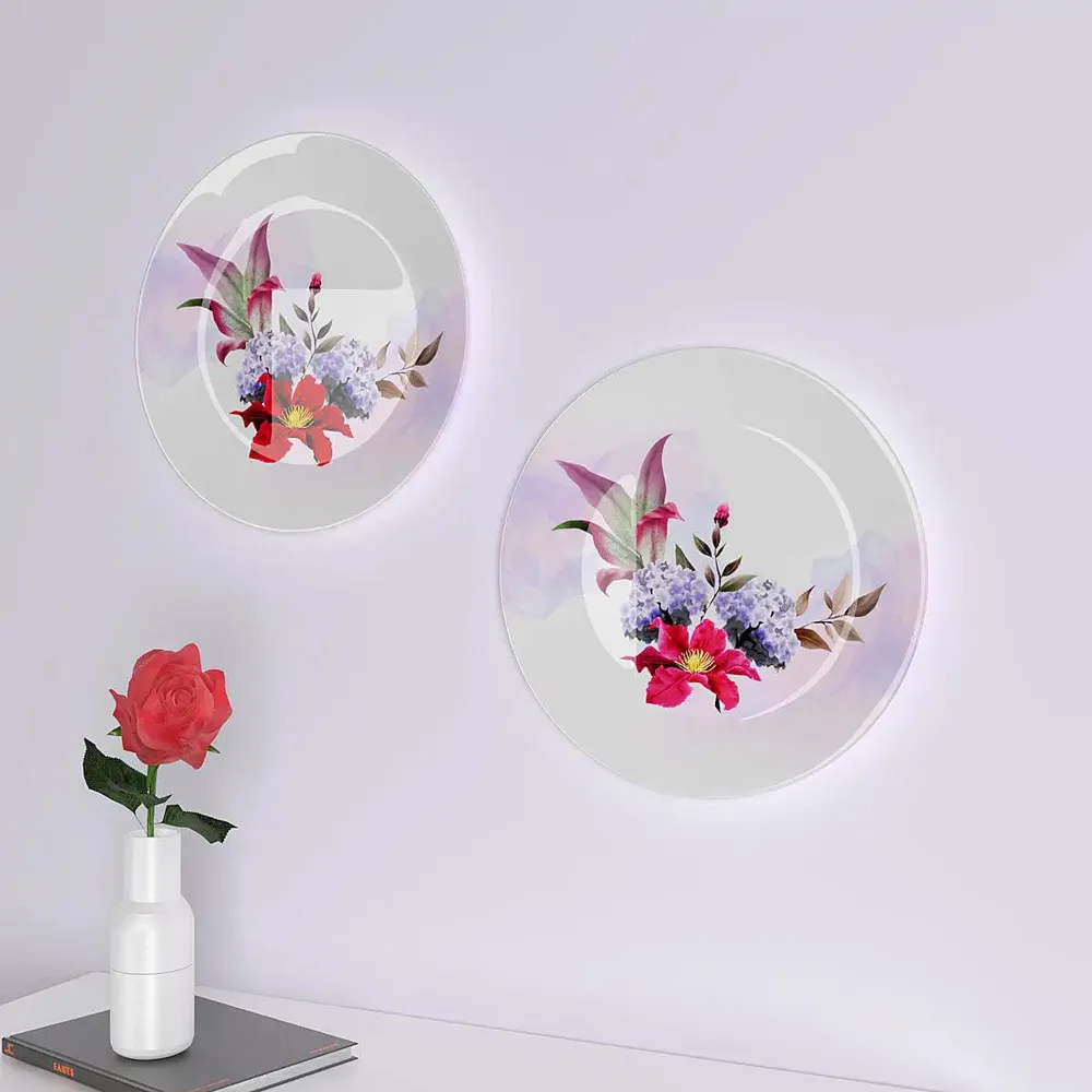 Ceramic Wall Plates With Beautiful Flowers Art Design Round Shape, Wall Hanging.