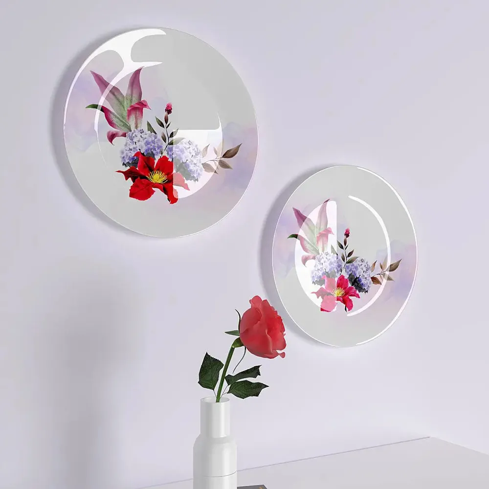 Ceramic Wall Plates With Beautiful Flowers Art Design Round Shape, Wall Hanging.