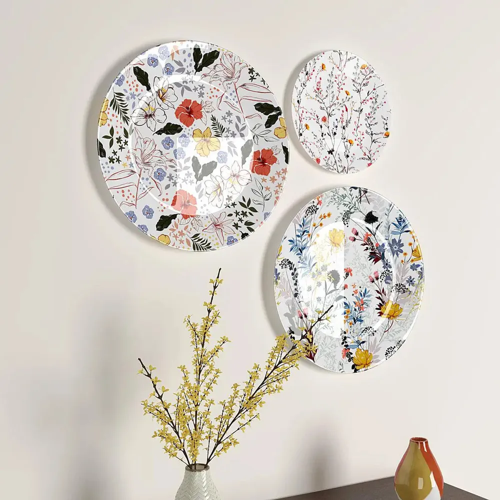Ceramic Wall Plates with Beautiful Flowers Art Pattern Wall Hanging Plate