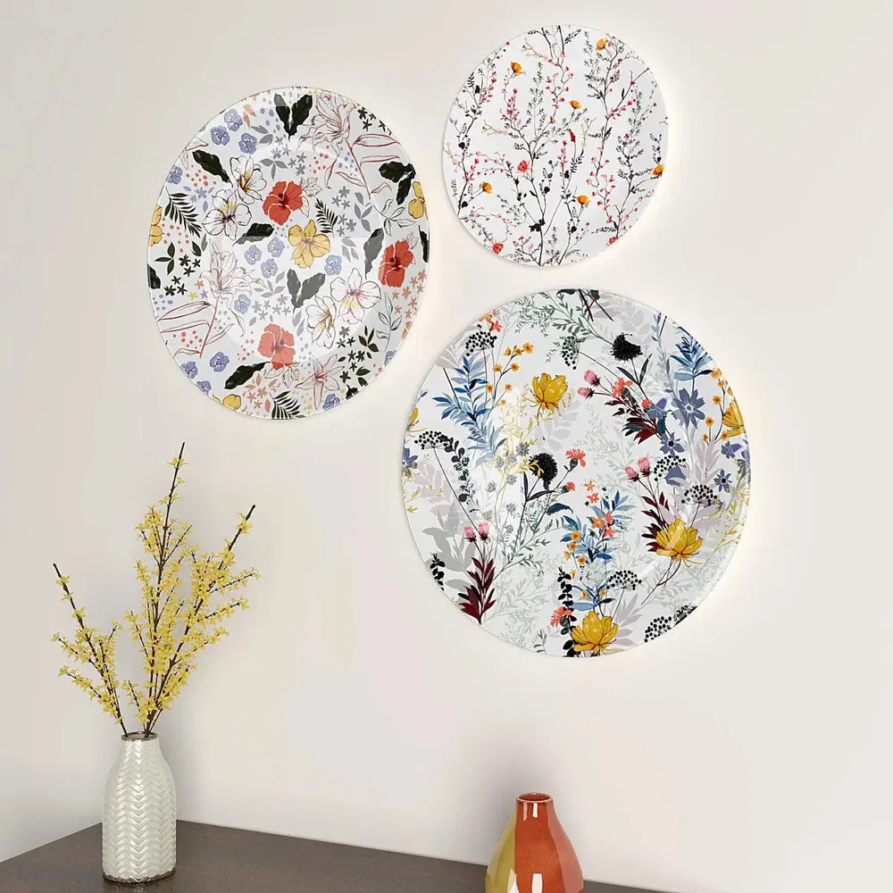 Ceramic Wall Plates with Beautiful Flowers Art Pattern Wall Hanging Plate