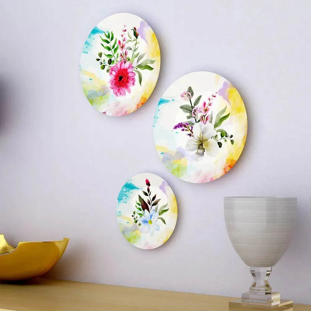 Ceramic Wall Plates With Beautiful Flowers Design Art, Wall Hanging Plate