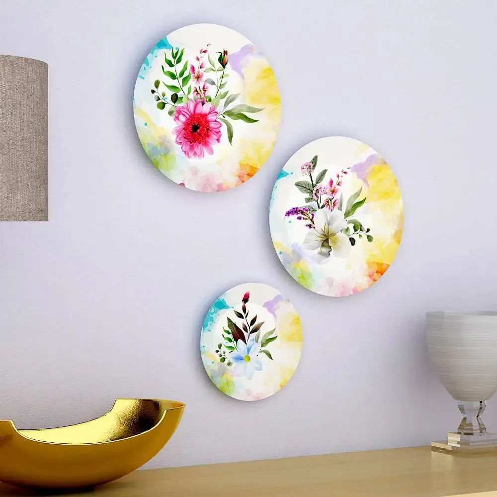 Ceramic Wall Plates With Beautiful Flowers Design Art, Wall Hanging Plate