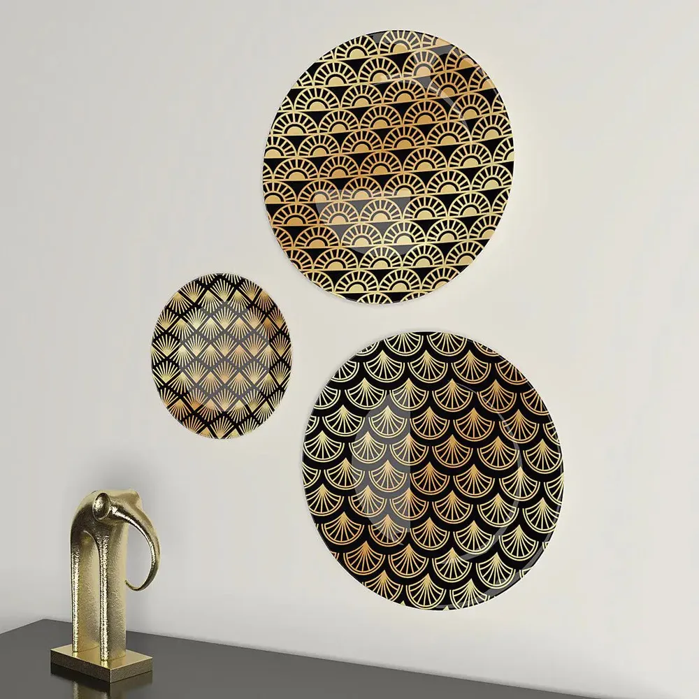 Ceramic Wall Plates with Beautiful Gold Art Deco Pattern Wall Hanging Plate