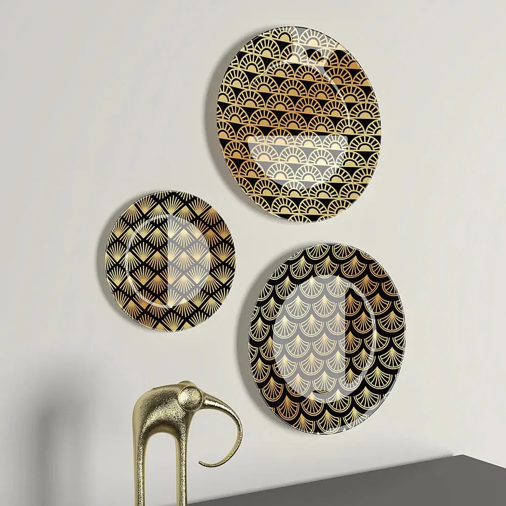 Ceramic Wall Plates with Beautiful Gold Art Deco Pattern Wall Hanging Plate