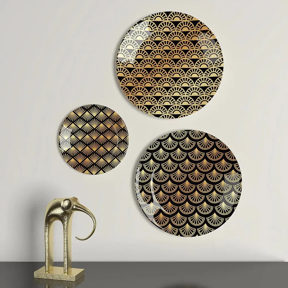 Ceramic Wall Plates with Beautiful Gold Art Deco Pattern Wall Hanging Plate