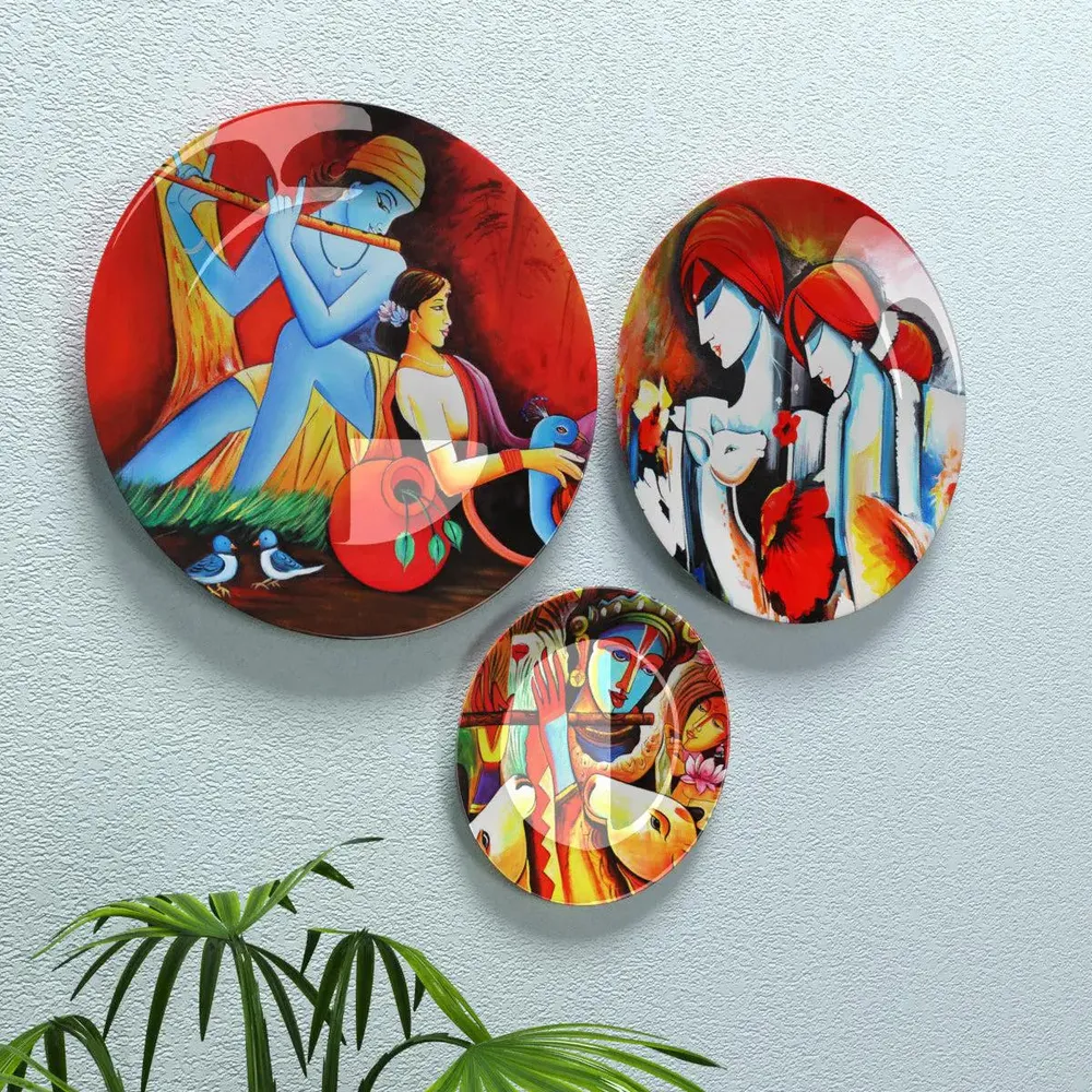Ceramic Wall Plates With Beautiful Krishna Radha Art Wall Hanging Plate