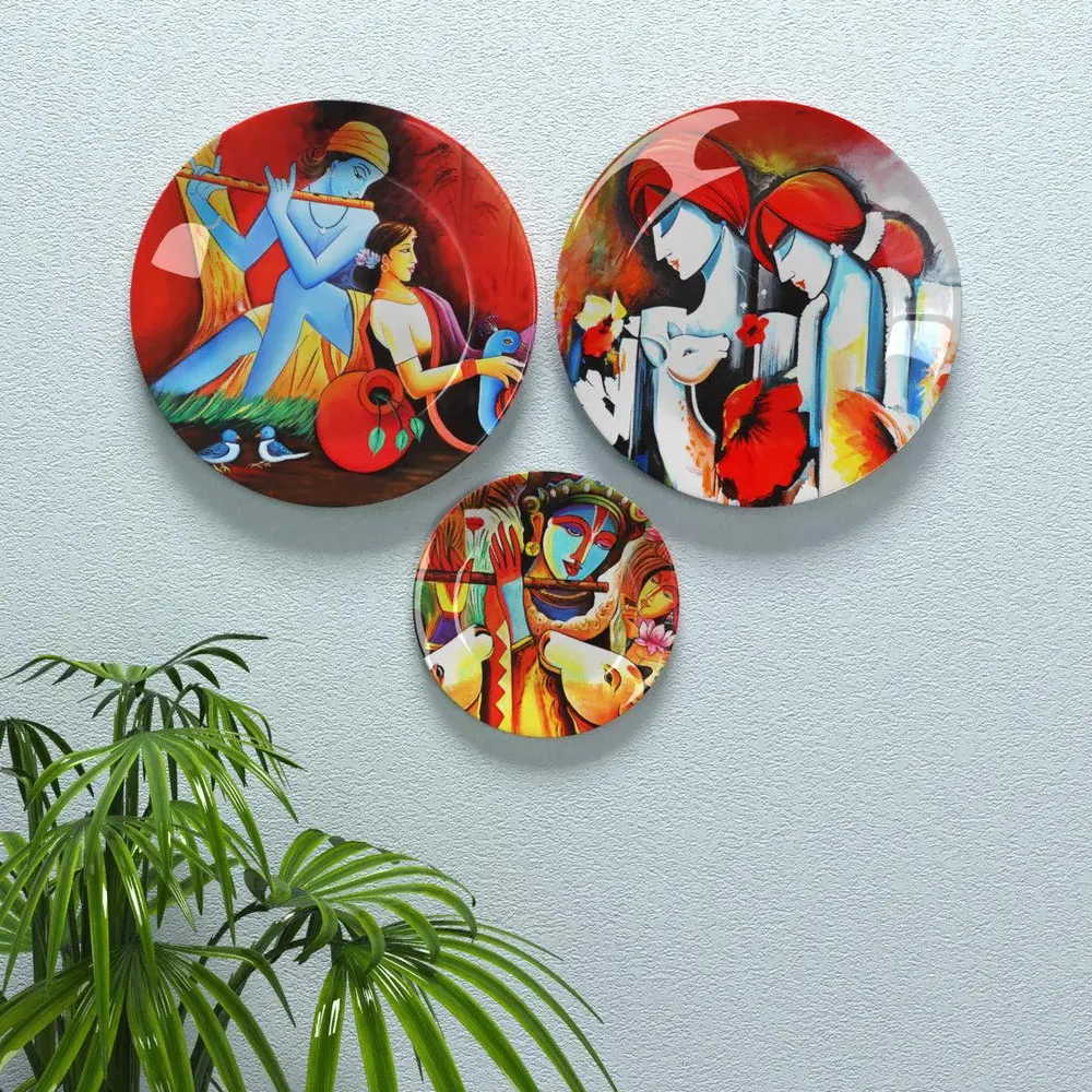 Ceramic Wall Plates With Beautiful Krishna Radha Art Wall Hanging Plate