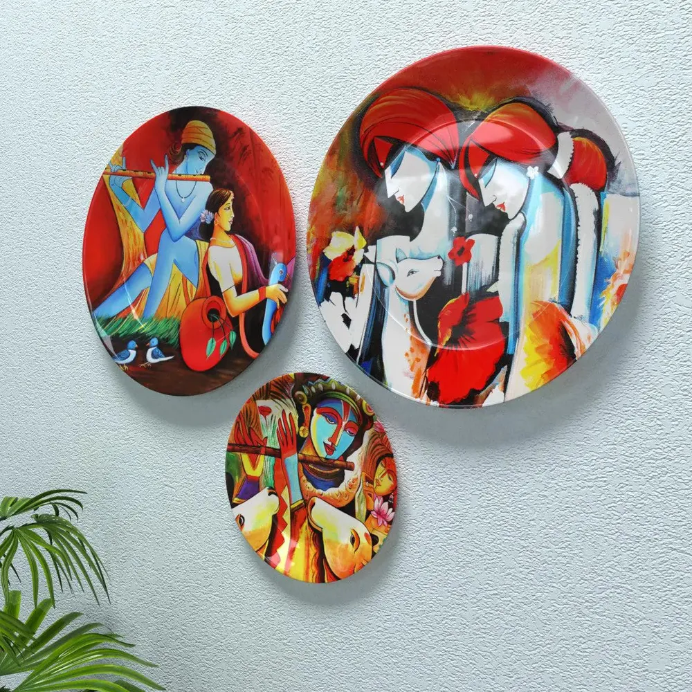 Ceramic Wall Plates With Beautiful Krishna Radha Art Wall Hanging Plate