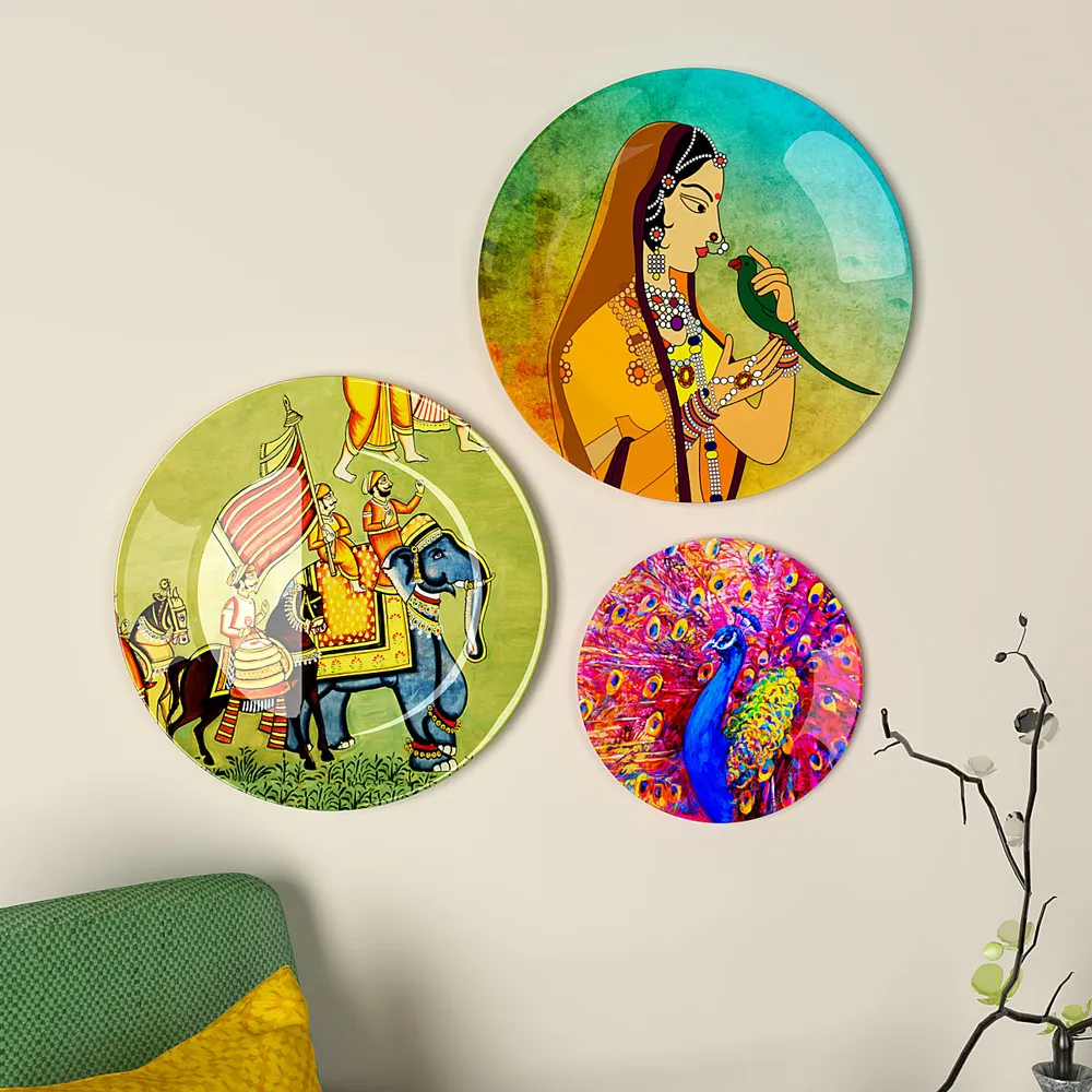 Ceramic Wall Plates with Beautiful Madhubani Art  Wall Hanging Plate
