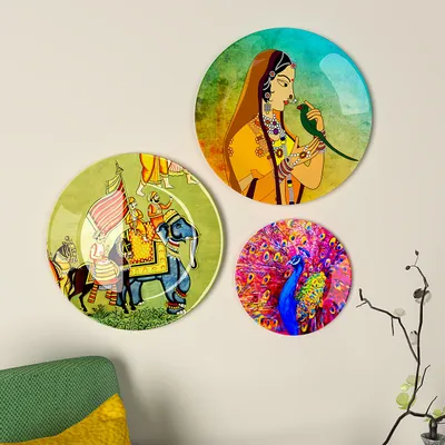 Ceramic Wall Plates with Beautiful Madhubani Art  Wall Hanging Plate