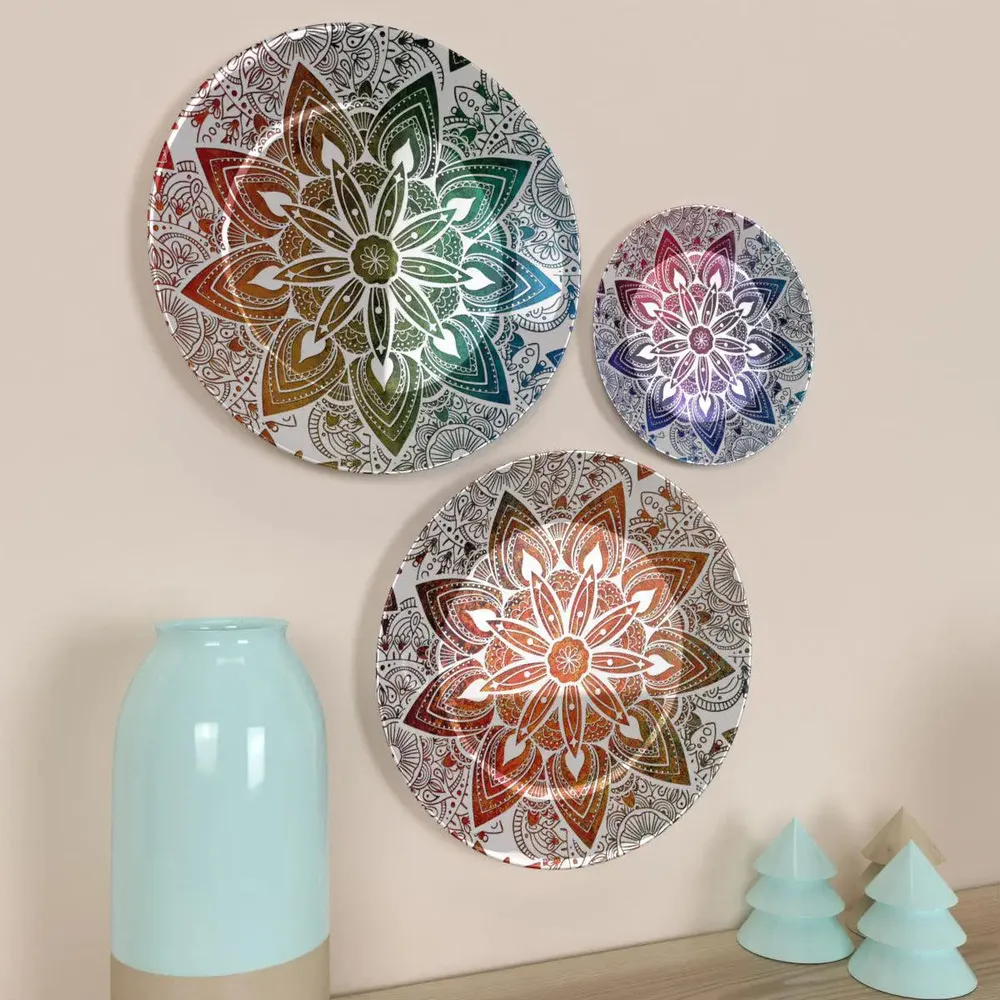 Ceramic Wall Plates with Beautiful Mandala Art Multi Color Background Wall Hanging Plate