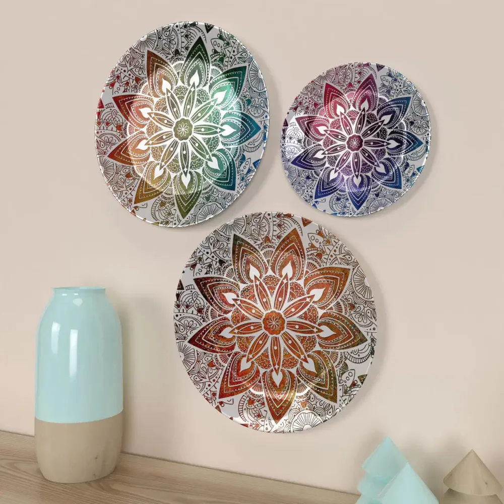 Ceramic Wall Plates with Beautiful Mandala Art Multi Color Background Wall Hanging Plate