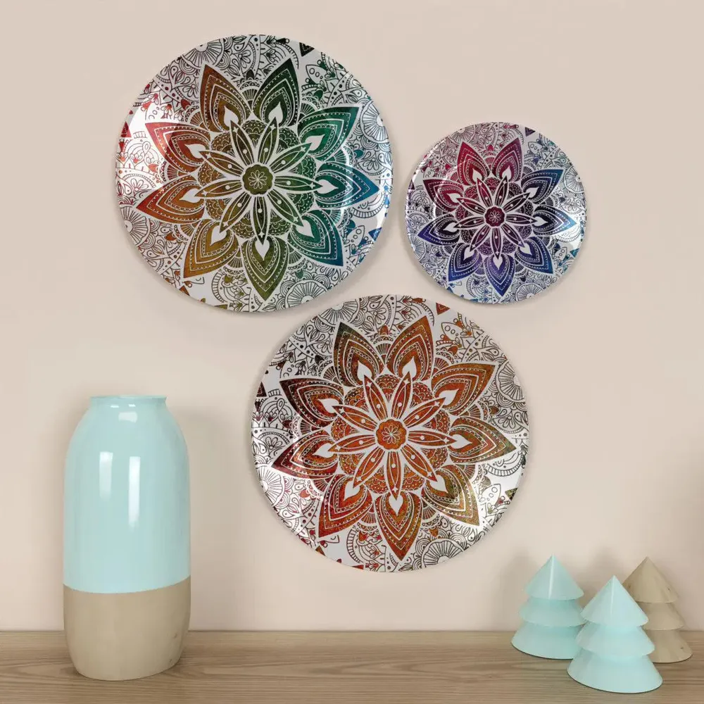 Ceramic Wall Plates with Beautiful Mandala Art Multi Color Background Wall Hanging Plate