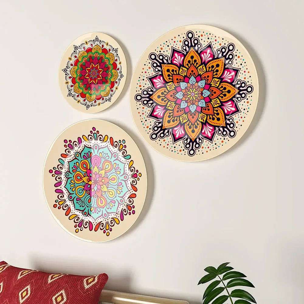 Ceramic Wall Plates with Beautiful Mandala Art  Wall Hanging Plate