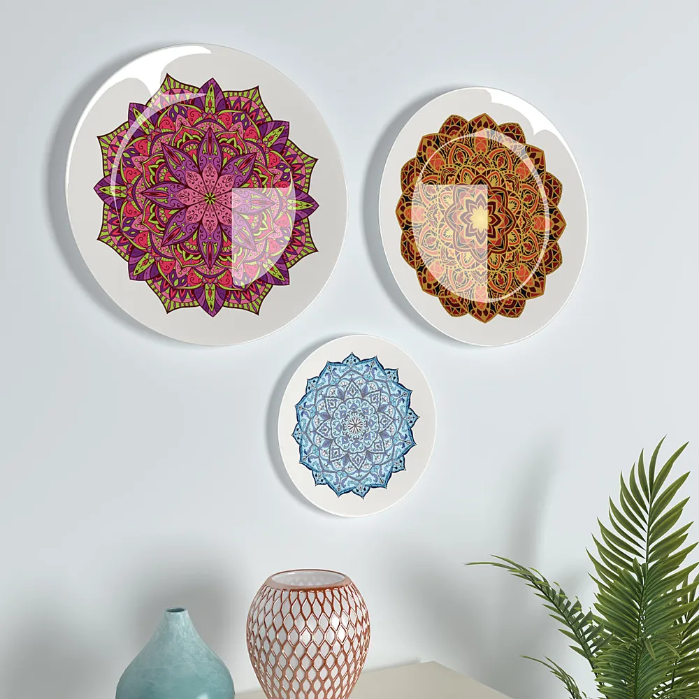Ceramic Wall Plates with Beautiful Mandala Art Wall Hanging Plate