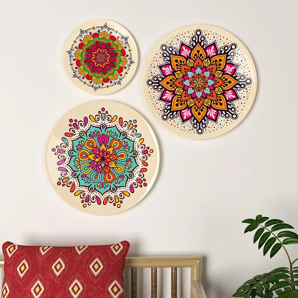 Ceramic Wall Plates with Beautiful Mandala Art  Wall Hanging Plate