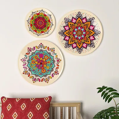 Ceramic Wall Plates with Beautiful Mandala Art  Wall Hanging Plate