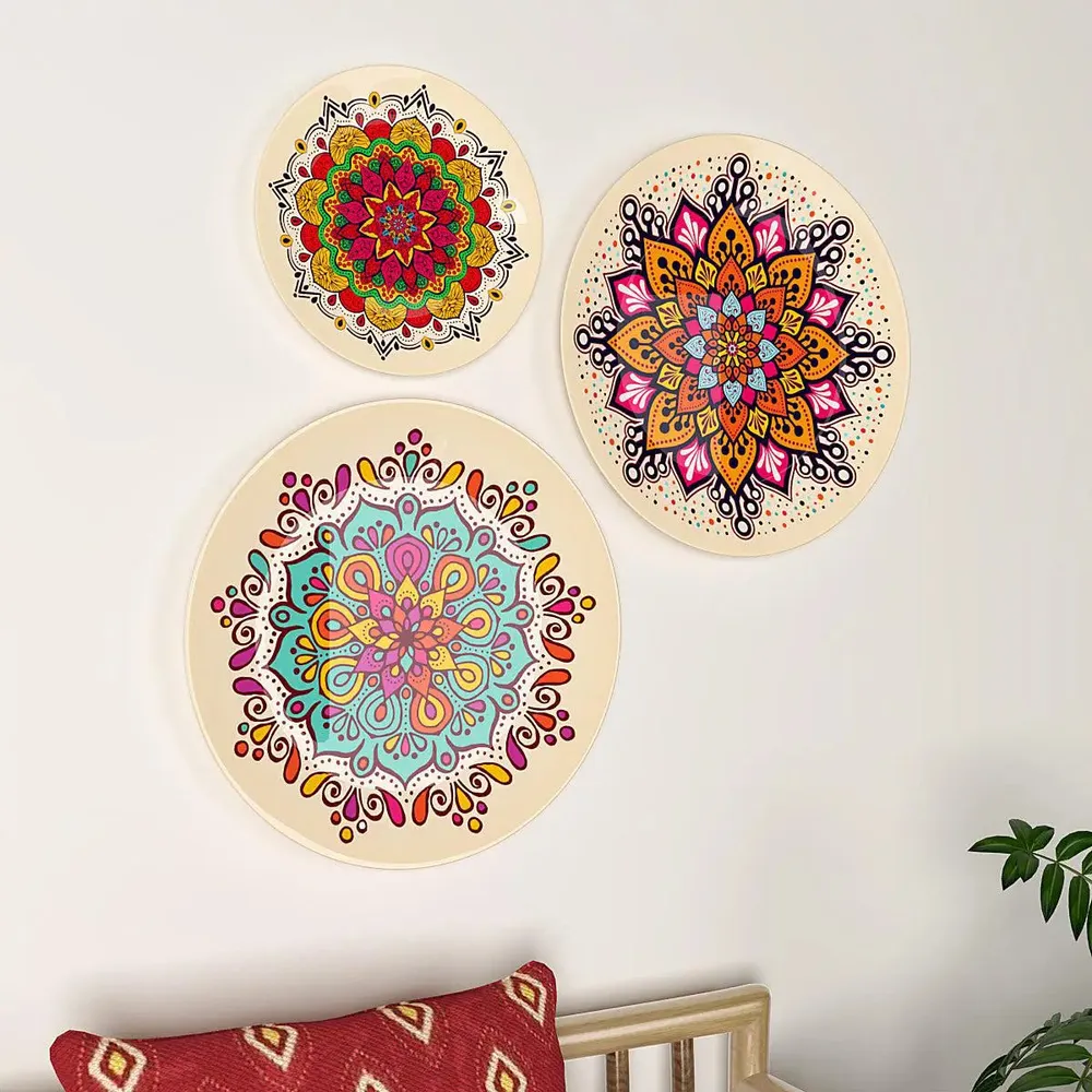 Ceramic Wall Plates with Beautiful Mandala Art  Wall Hanging Plate