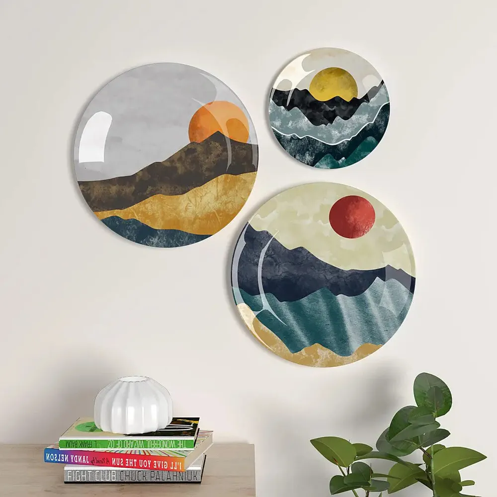 Ceramic Wall Plates with Beautiful Modern Art Mountain Scenery Wall Hanging Plate