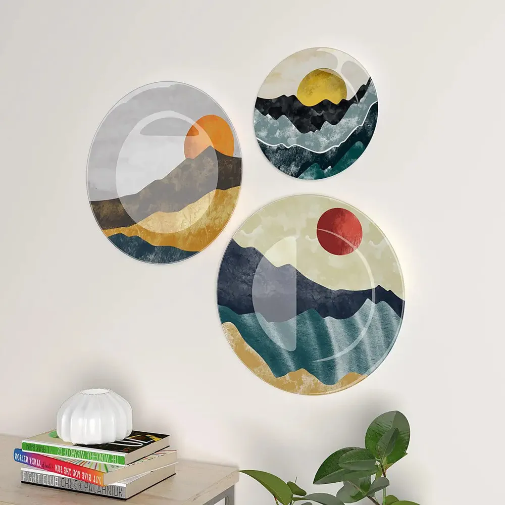 Ceramic Wall Plates with Beautiful Modern Art Mountain Scenery Wall Hanging Plate