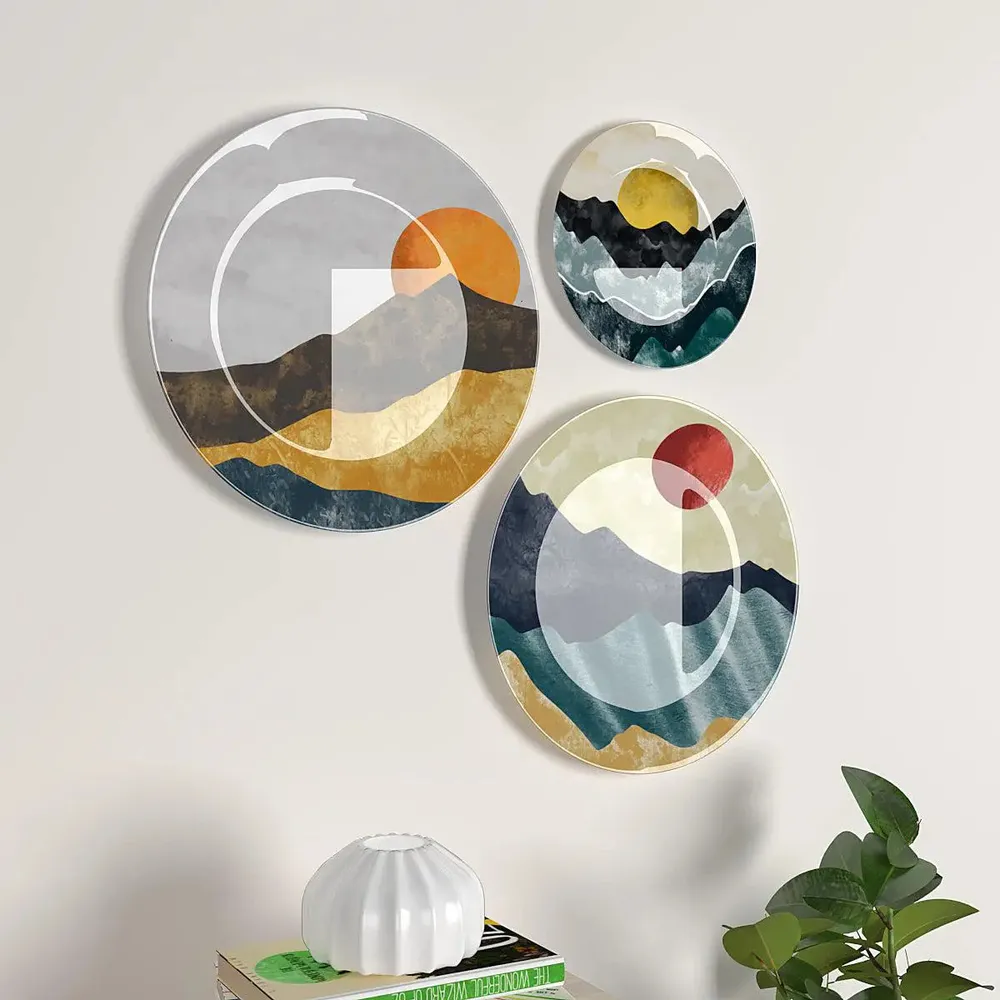 Ceramic Wall Plates with Beautiful Modern Art Mountain Scenery Wall Hanging Plate