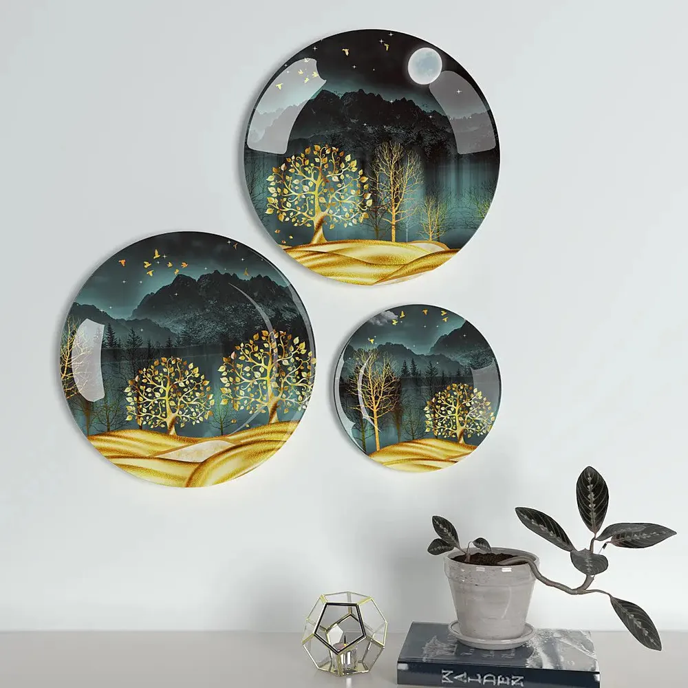Ceramic Wall Plates with Beautiful Modern Art Scenery, Wall Hanging Plate