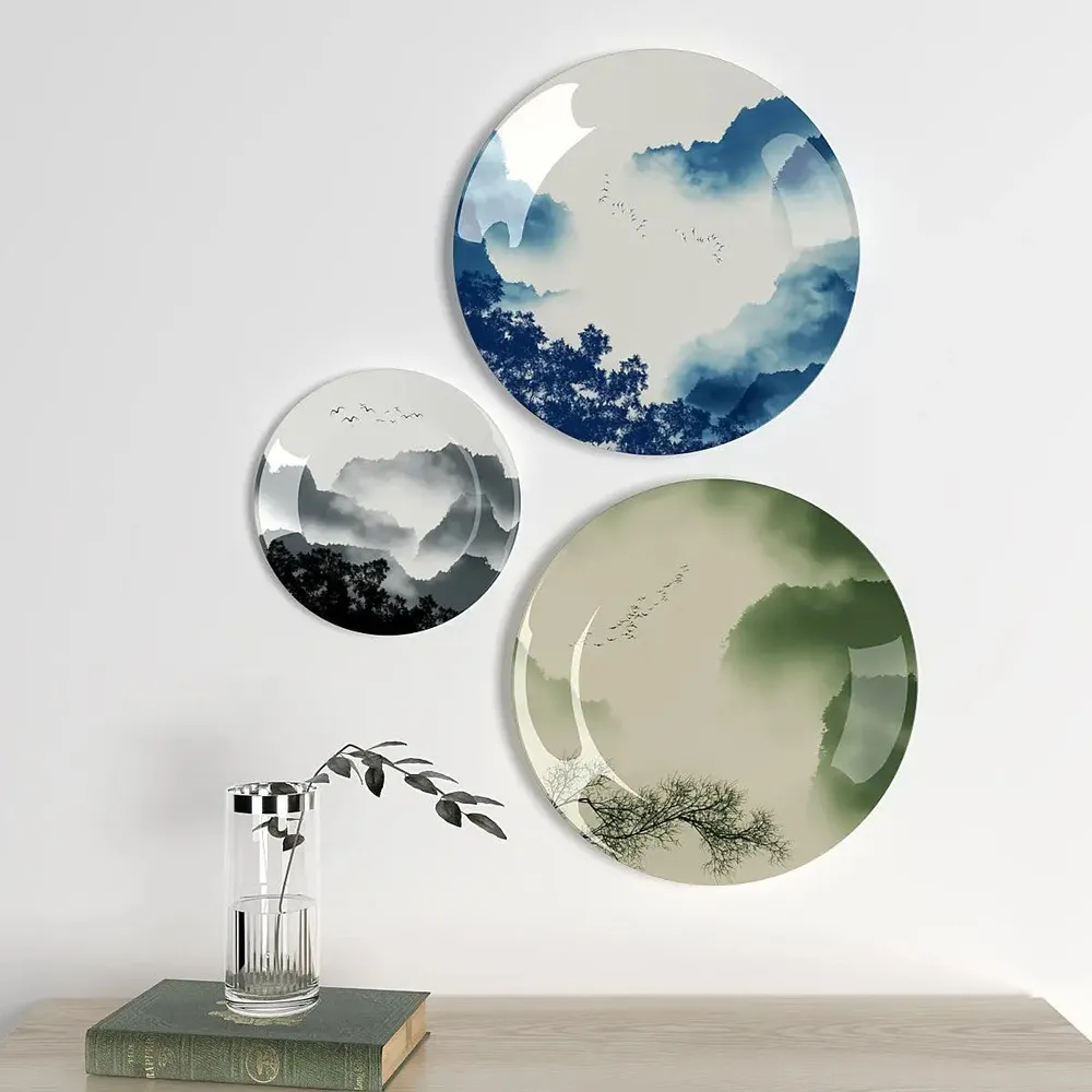 Ceramic Wall Plates with Beautiful Mountain Scenery Wall Hanging Plate