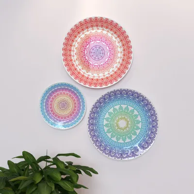 Ceramic Wall Plates with Beautiful Multi Color Mandala Art Wall Hanging Plate