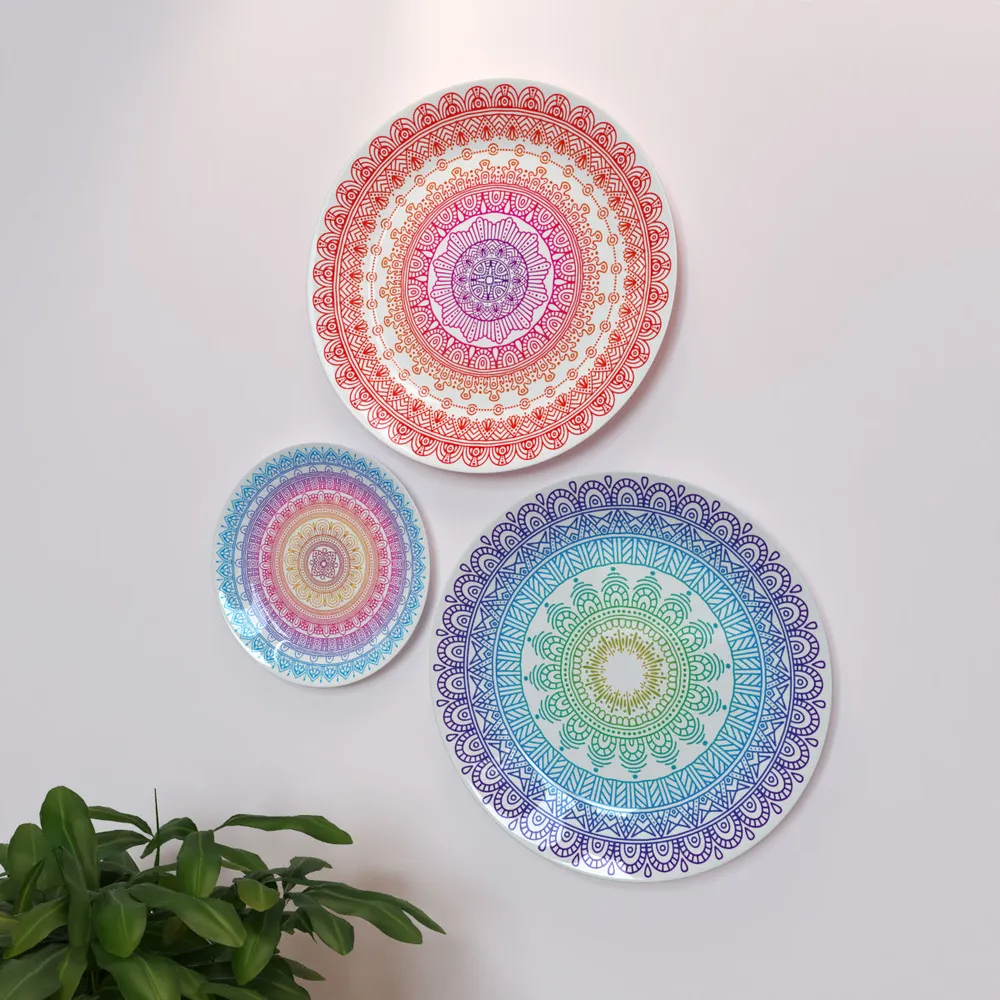 Ceramic Wall Plates with Beautiful Multi Color Mandala Art Wall Hanging Plate