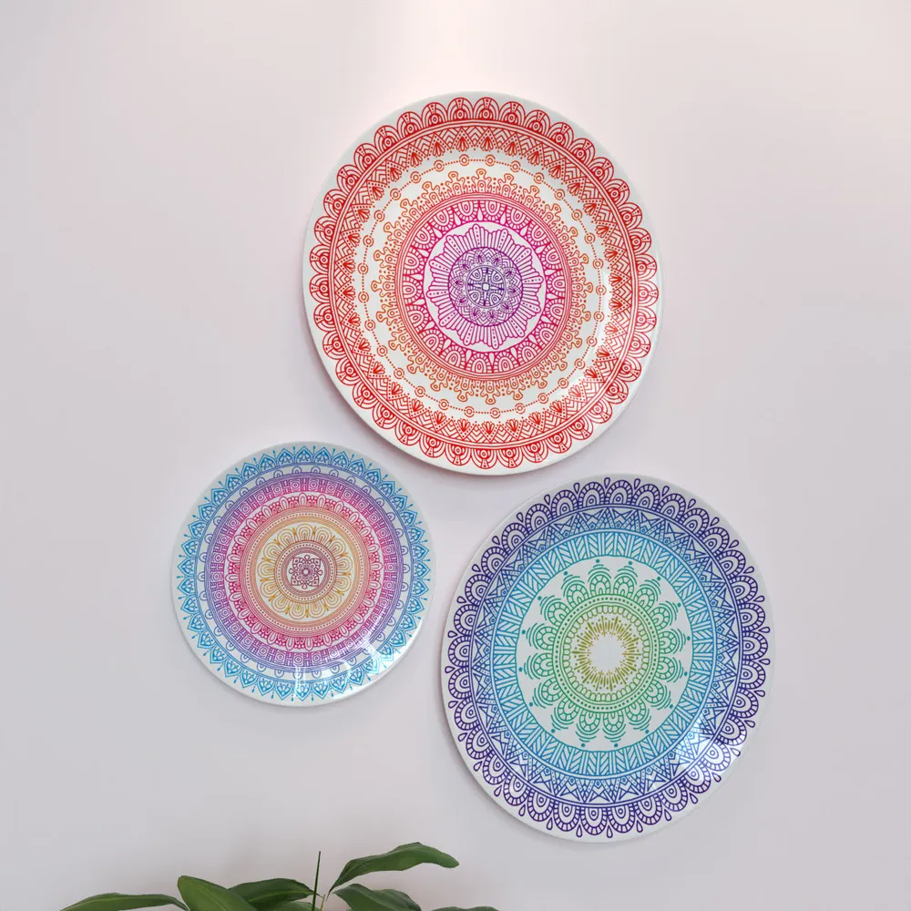 Ceramic Wall Plates with Beautiful Multi Color Mandala Art Wall Hanging Plate