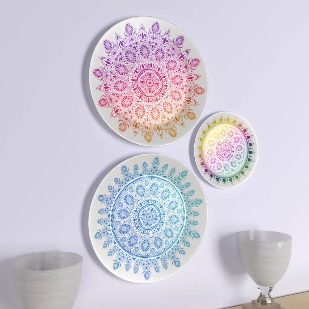 Ceramic Wall Plates with Beautiful Multi Color Mandala Art Wall Hanging Plate