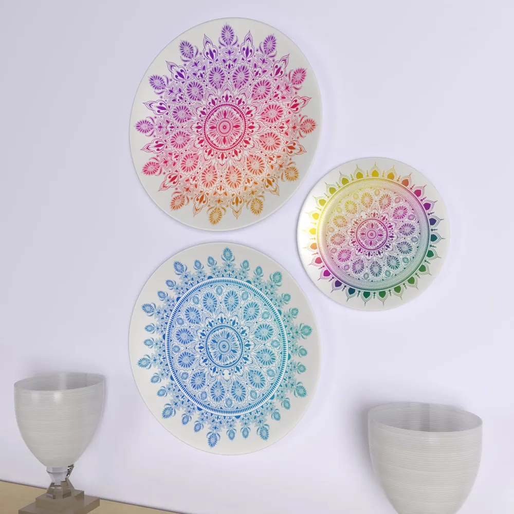 Ceramic Wall Plates with Beautiful Multi Color Mandala Art Wall Hanging Plate