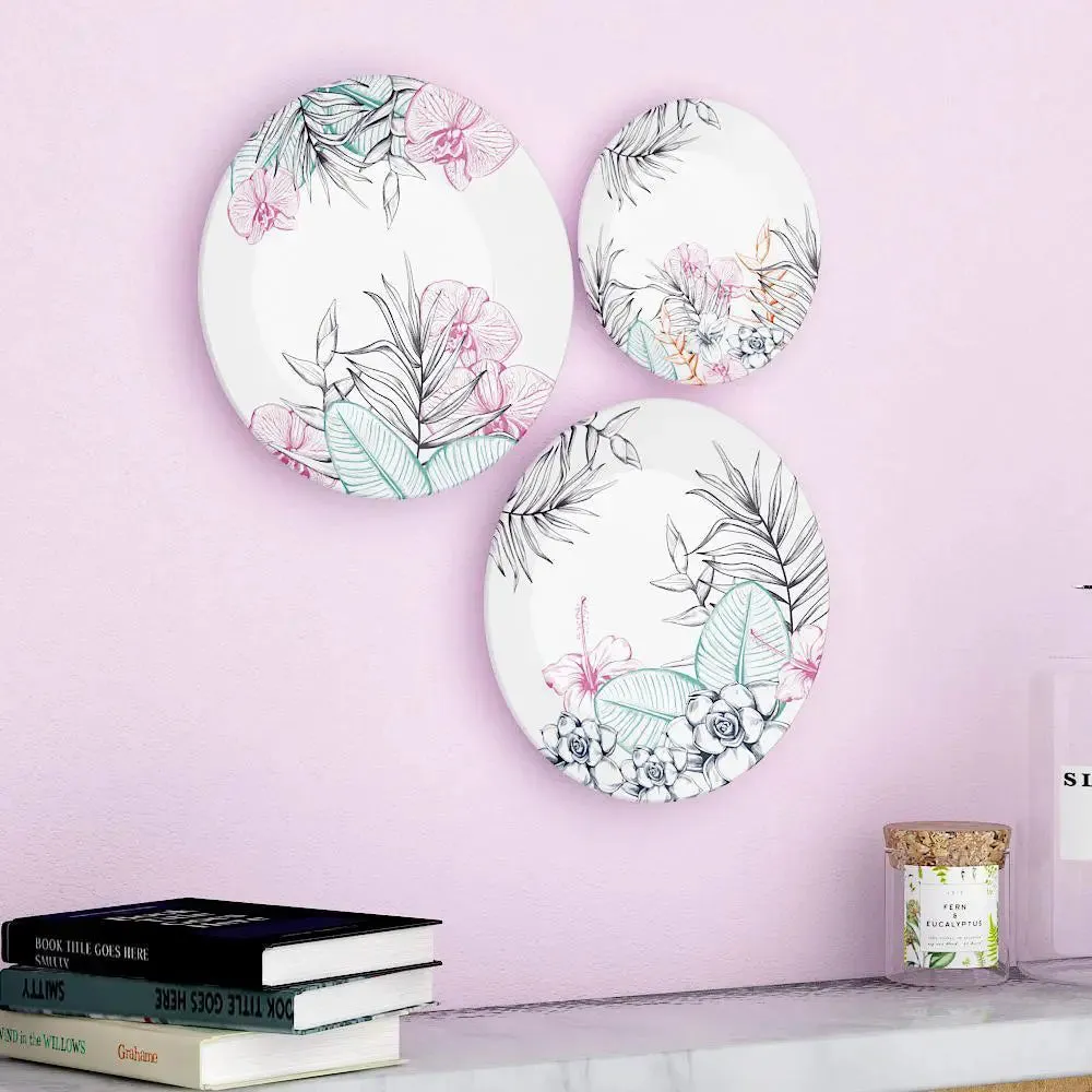 Ceramic Wall Plates With Beautiful Outline Flower Art Wall Hanging Plate