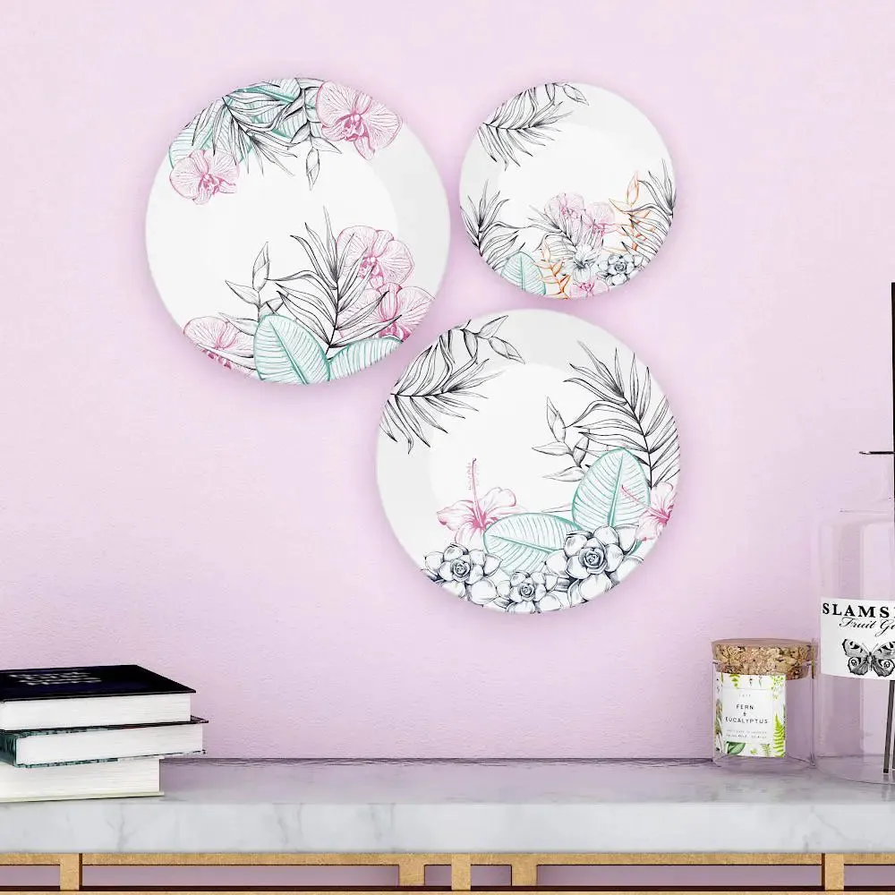 Ceramic Wall Plates With Beautiful Outline Flower Art Wall Hanging Plate