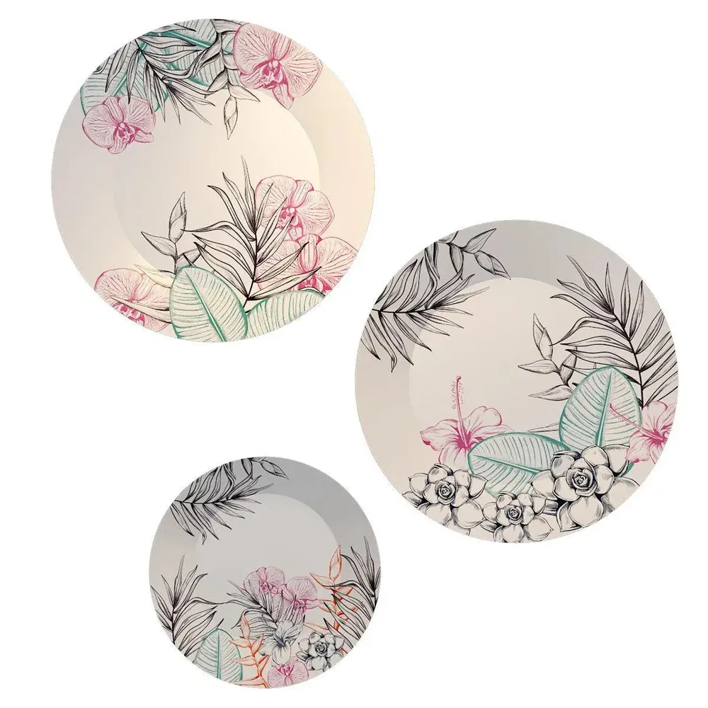Ceramic Wall Plates With Beautiful Outline Flower Art Wall Hanging Plate
