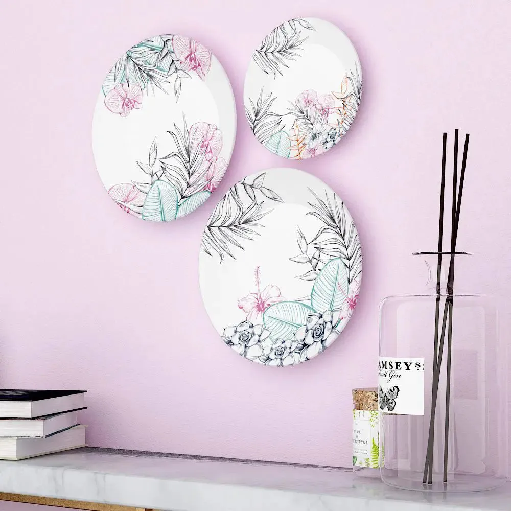 Ceramic Wall Plates With Beautiful Outline Flower Art Wall Hanging Plate