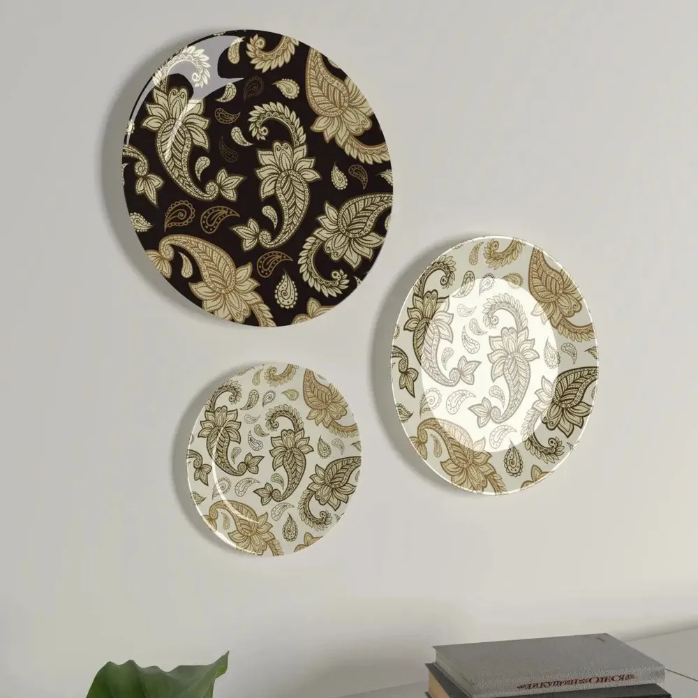 Ceramic Wall Plates with Beautiful Paisley Art Wall Hanging Plate