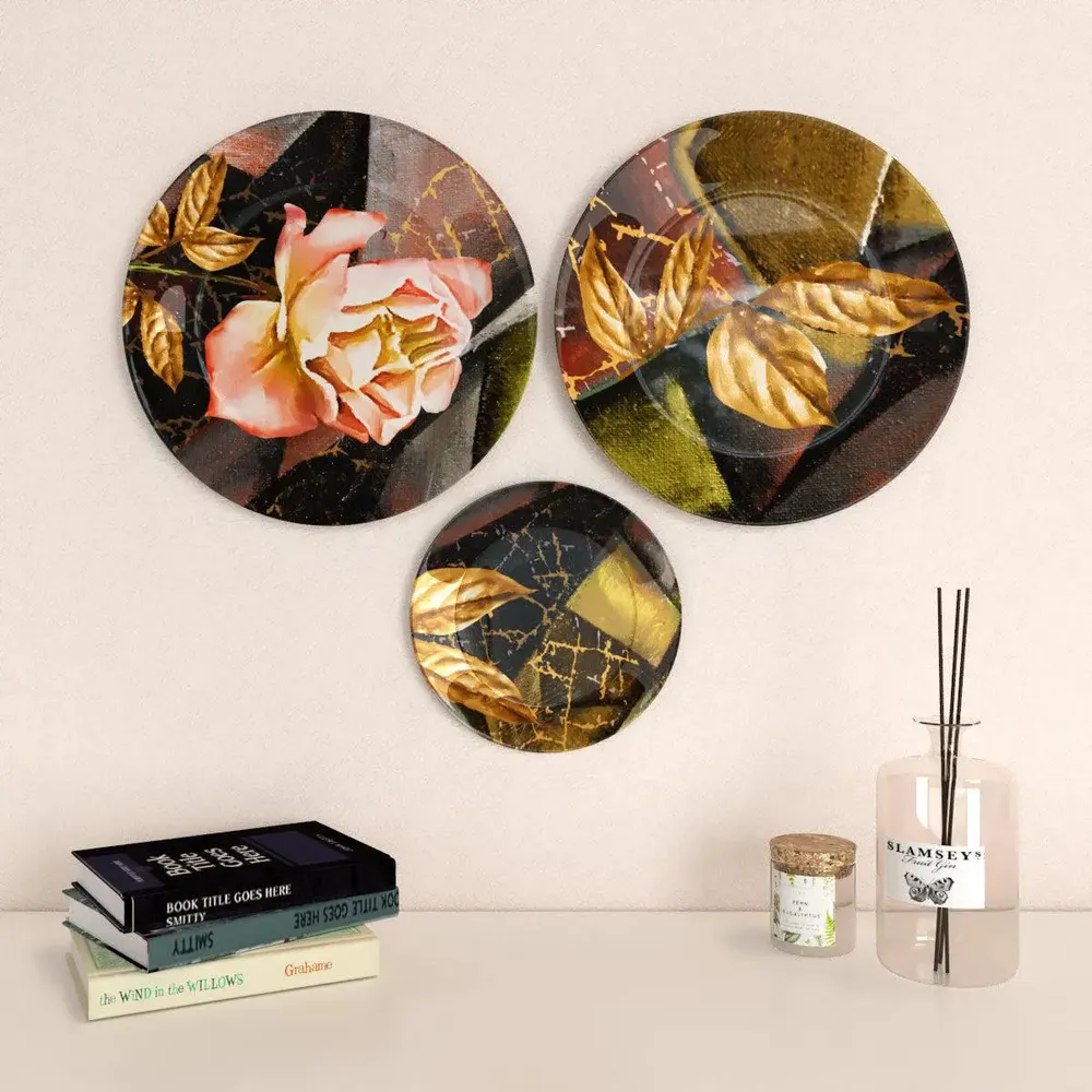 Ceramic Wall Plates with Beautiful Rose Flower Modern Art Wall Hanging Plate