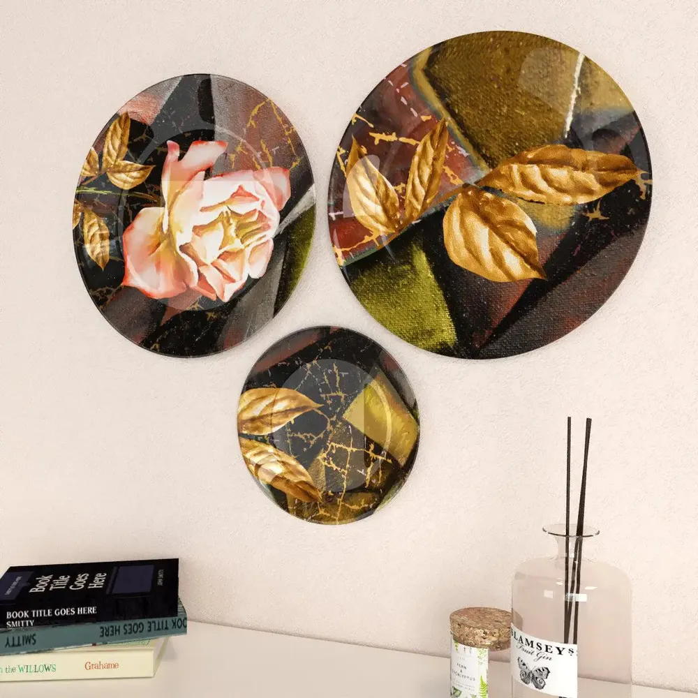 Ceramic Wall Plates with Beautiful Rose Flower Modern Art Wall Hanging Plate