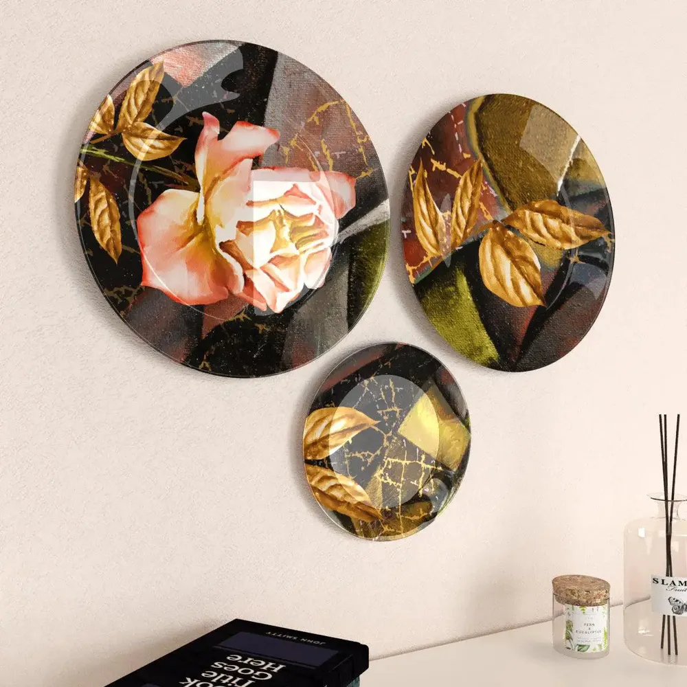 Ceramic Wall Plates with Beautiful Rose Flower Modern Art Wall Hanging Plate