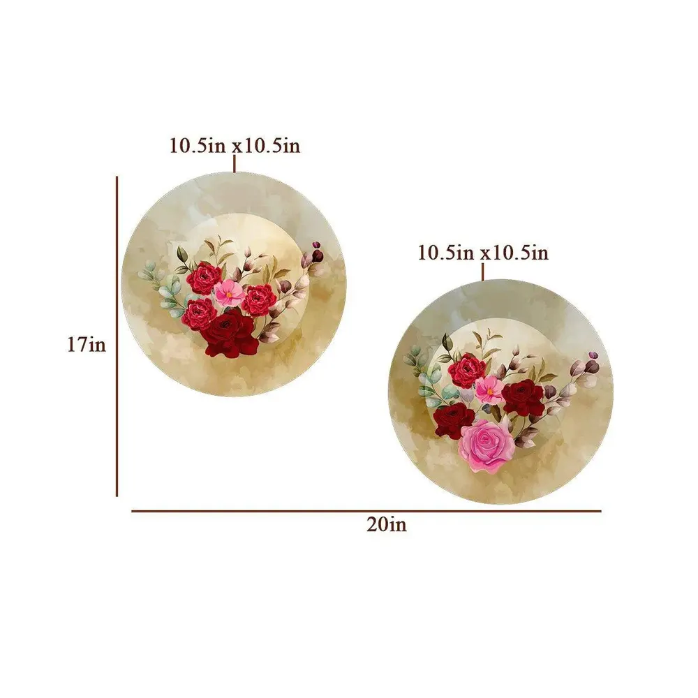 Ceramic Wall Plates With Beautiful Rose Flowers Art Design Round Shape, Wall Hanging.