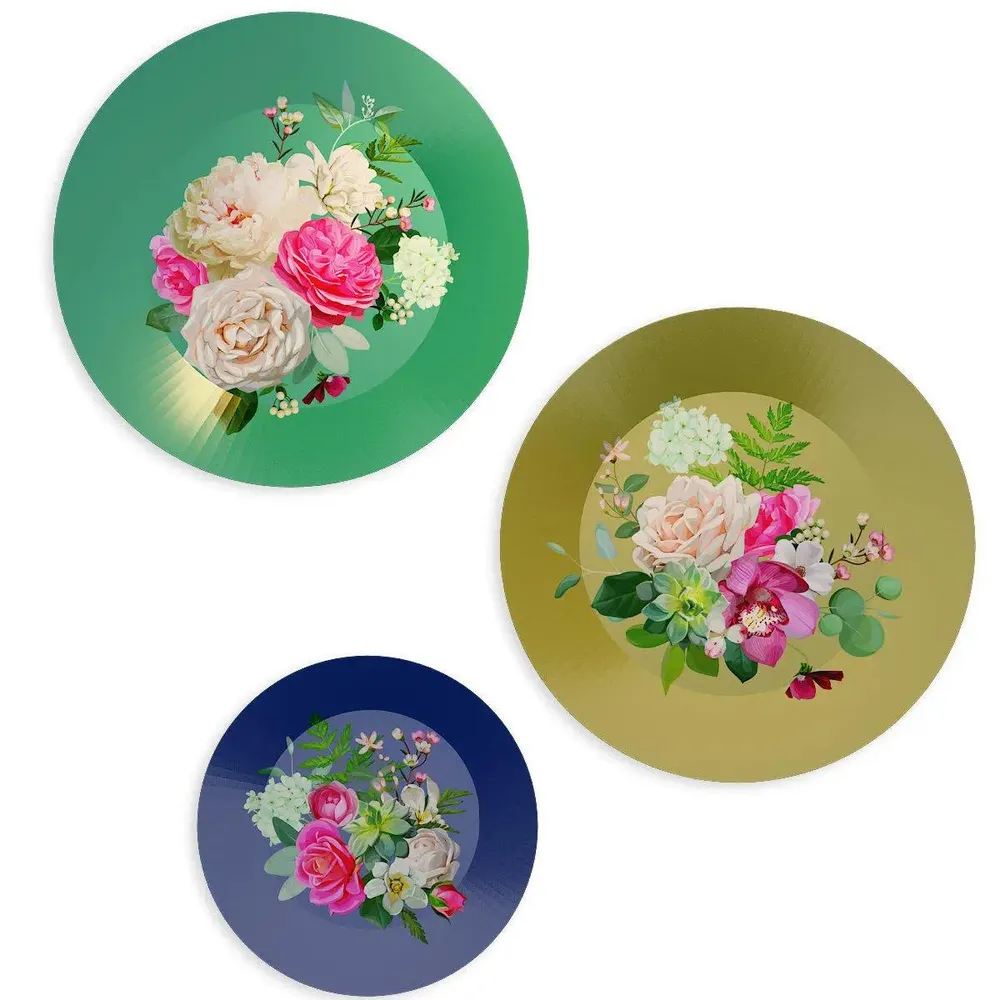 Ceramic Wall Plates with Beautiful Rose Flowers Design Art, Wall Hanging Plate