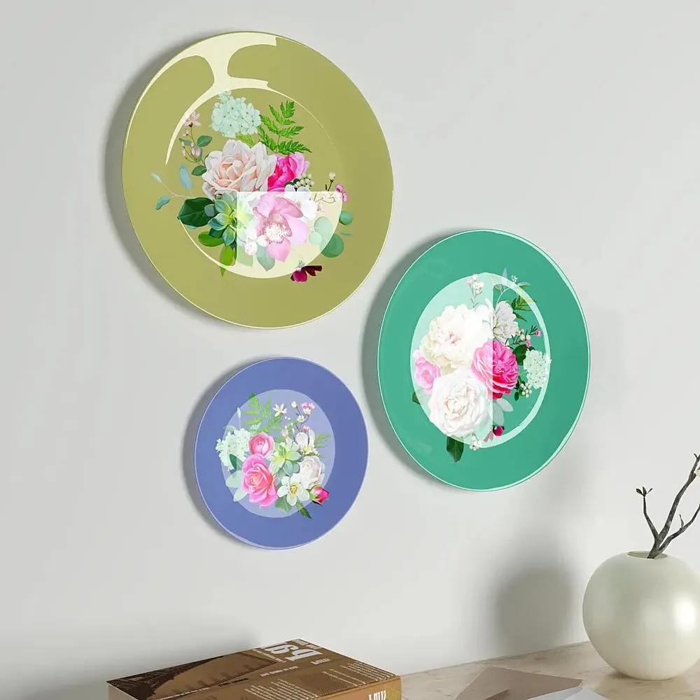 Ceramic Wall Plates with Beautiful Rose Flowers Design Art, Wall Hanging Plate