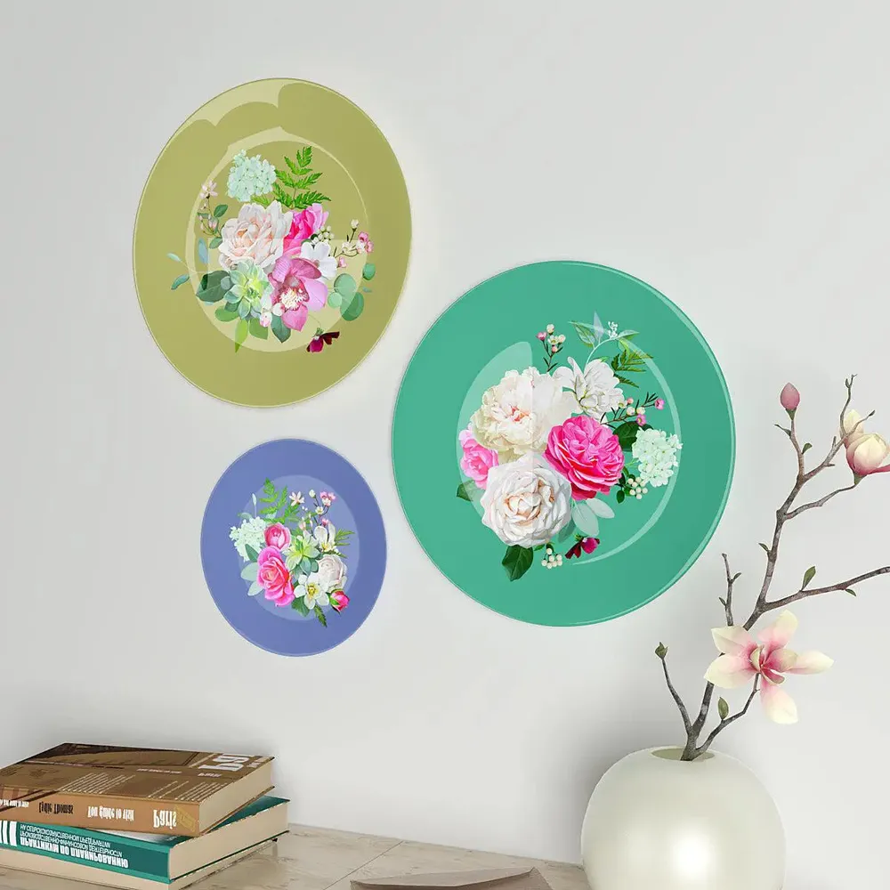 Ceramic Wall Plates with Beautiful Rose Flowers Design Art, Wall Hanging Plate