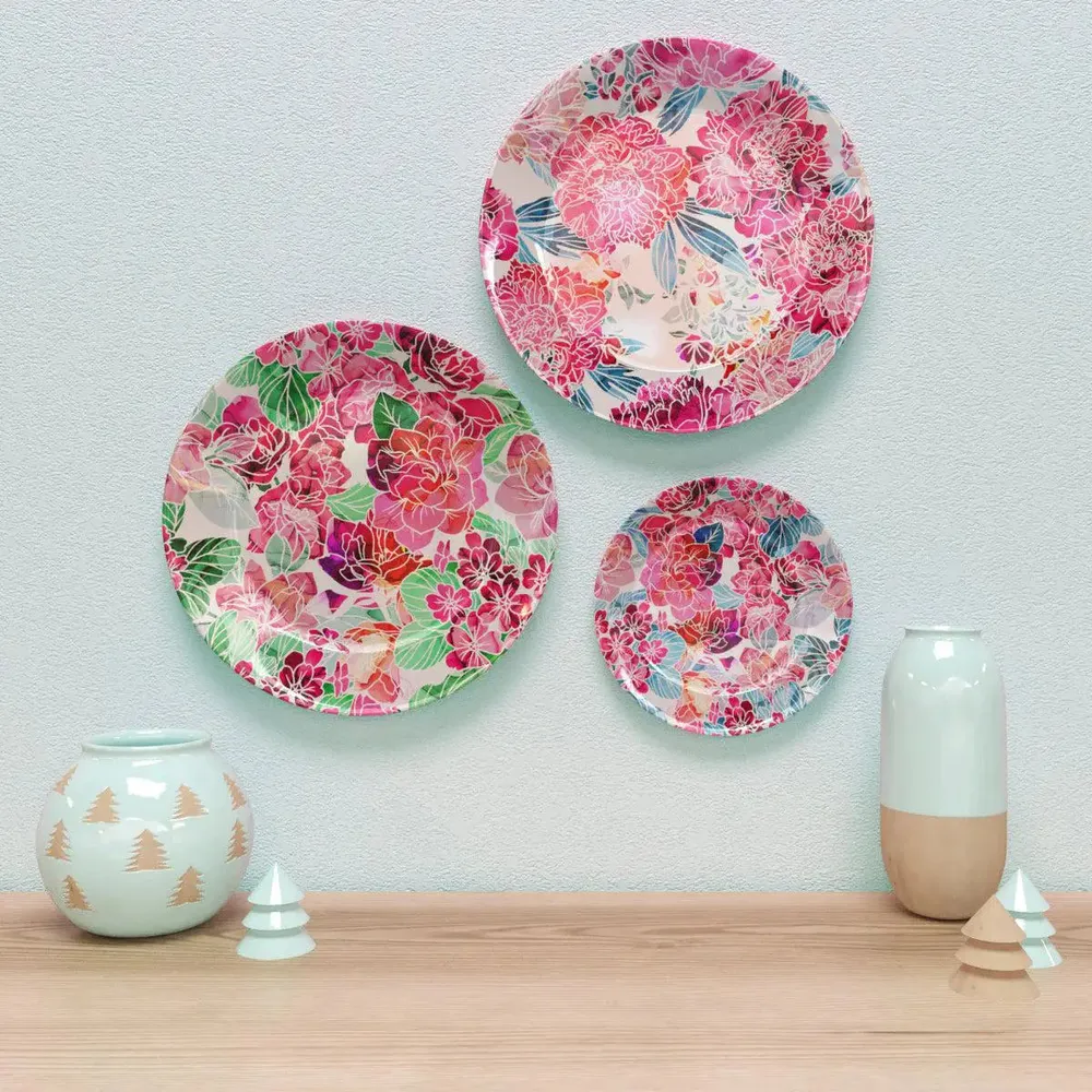 Ceramic Wall Plates With Beautiful Transparent Flowers Art Wall Hanging Plate